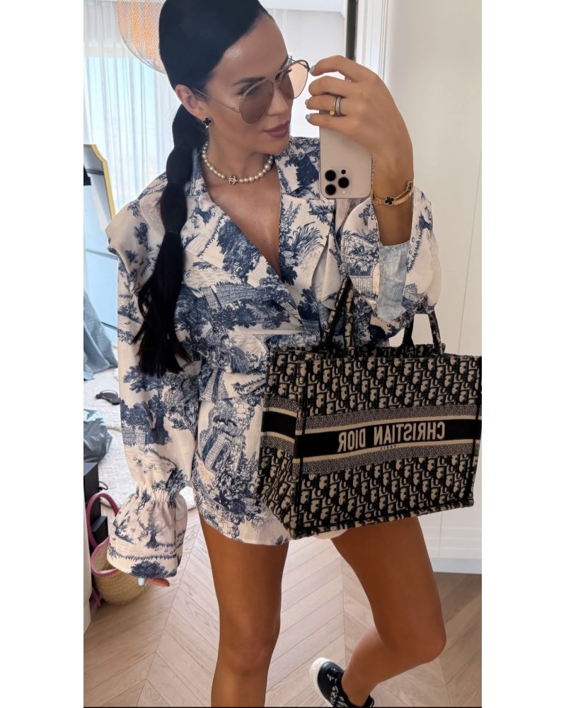 Komplet w stylu DIOR spodenki + koszula La Milla granatowy