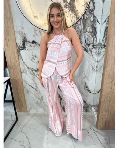 Komplet bluzka + spodnie By o la la...! róż z białym