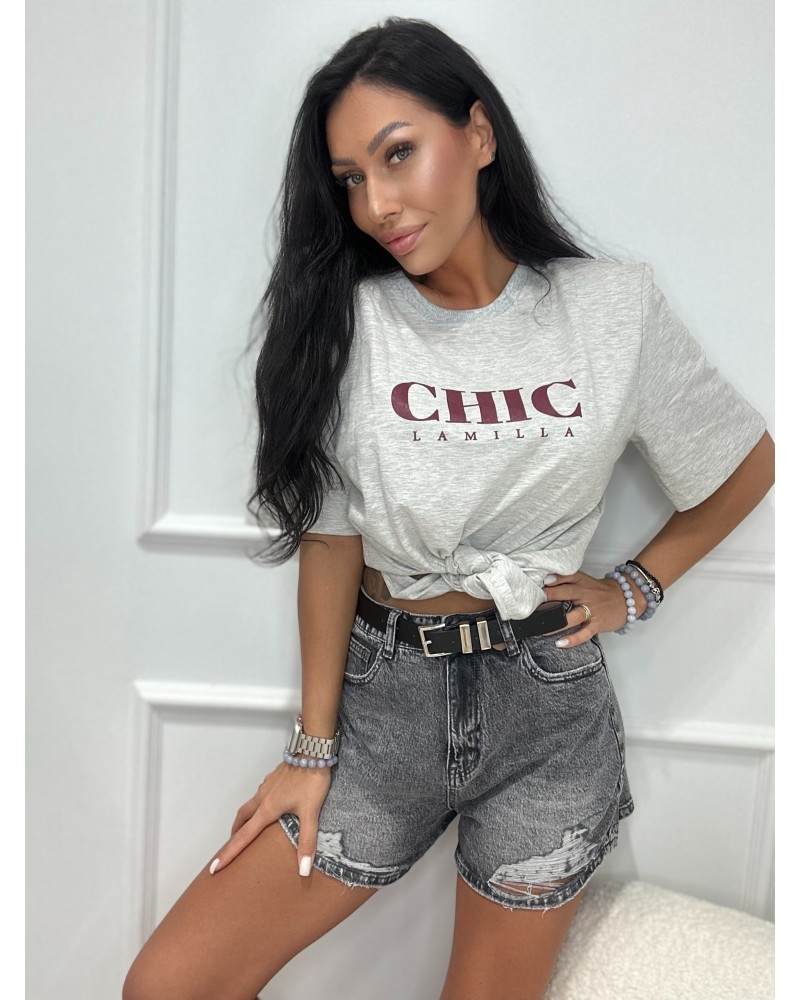 T-shirt CHIC z wiązaniem La Milla szara