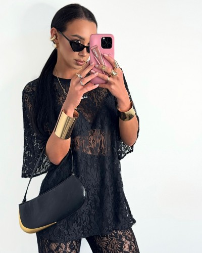 T-shirt koronkowy La Milla czarny