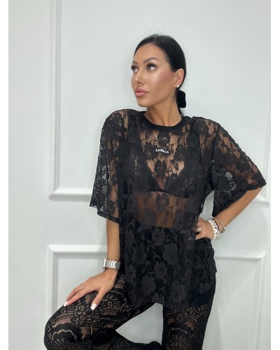 T-shirt koronkowy La Milla czarny