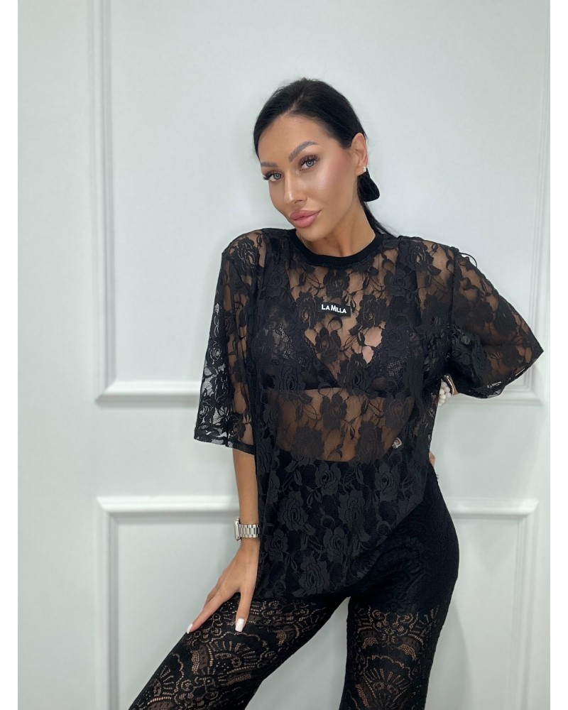 T-shirt koronkowy La Milla czarny
