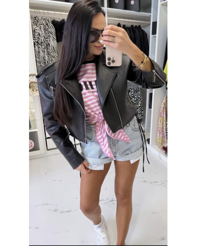 T-shirt w paski CHIC z wiązaniem La Milla różowy