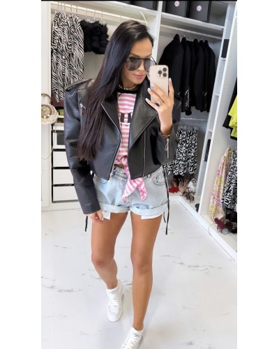 T-shirt w paski CHIC z wiązaniem La Milla różowy