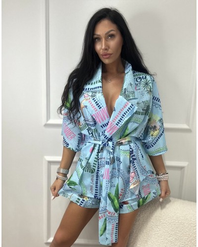 Komplet TROPICAL kimono plus spodenki La Milla niebieski