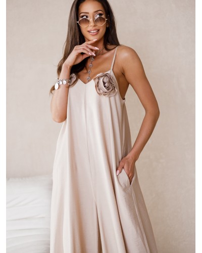 Kombinezon na ramiączkach z różą By o la la...! beżowy