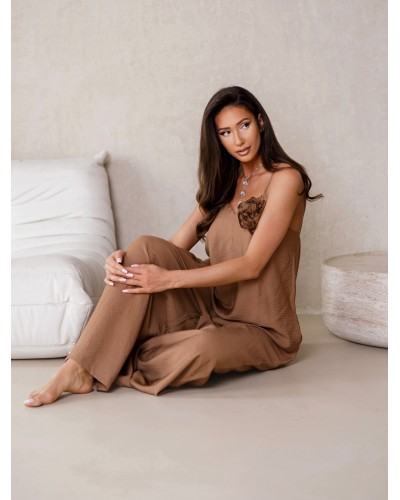 Kombinezon na ramiączkach z różą By o la la...! mokka