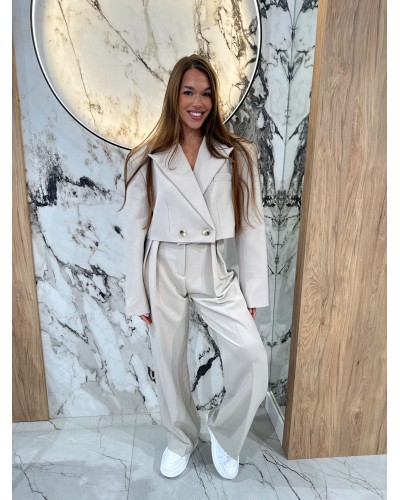 Spodnie materiałowe w kant EMO ciemny beż