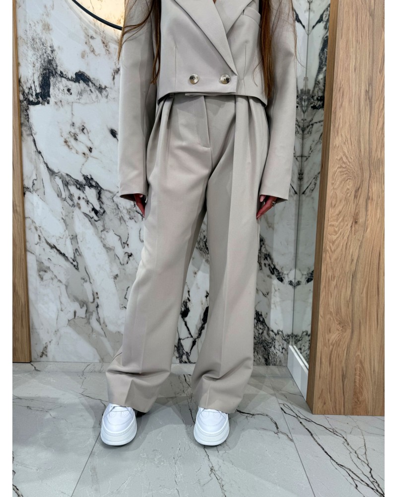 Spodnie materiałowe w kant EMO ciemny beż