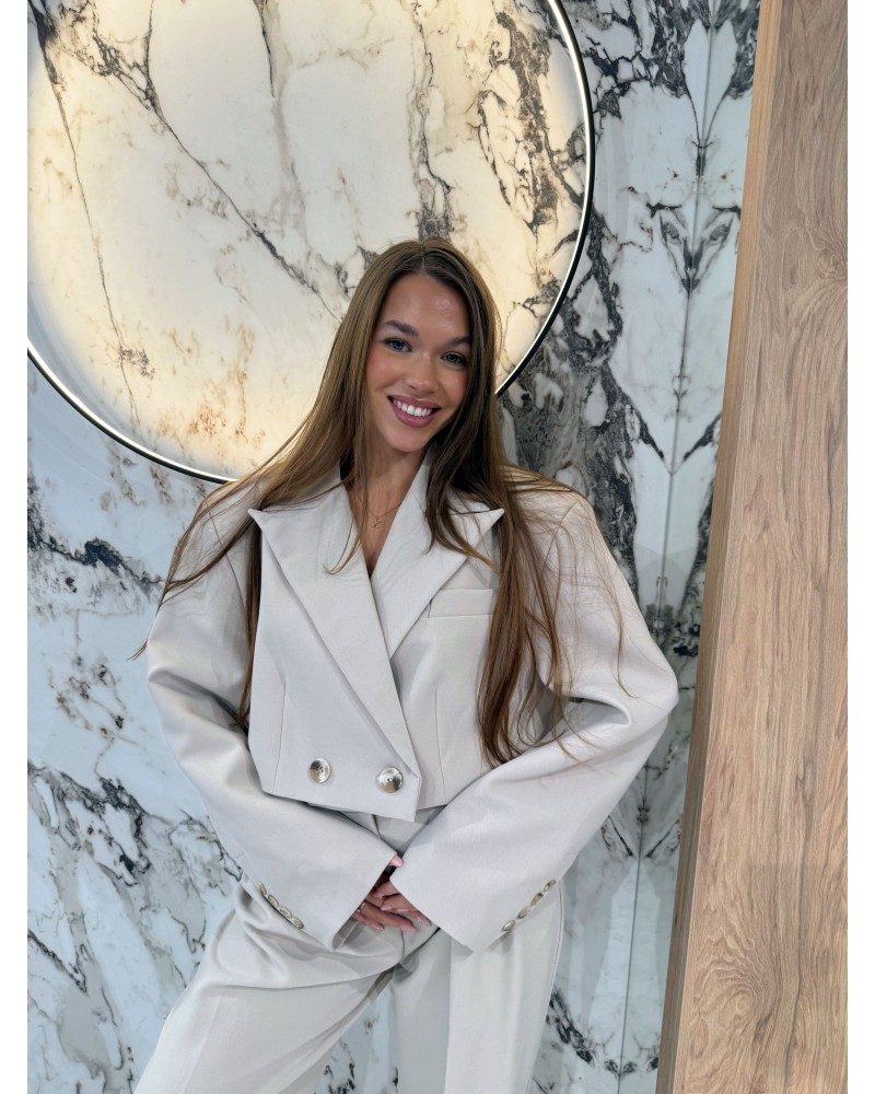 Marynarka krótka materiałowa EMO ciemny beż