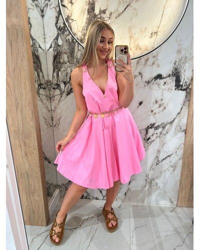 Sukienka na ramiączkach ze złotymi guzikami By o la la...! różowa