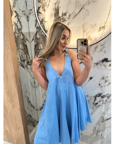 Sukienka na ramiączkach ze złotymi guzikami By o la la...! niebieska