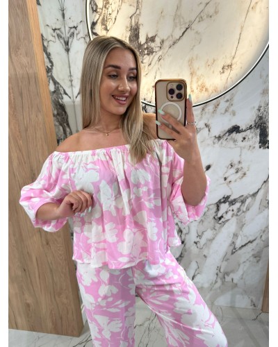 Komplet w kwiaty By o la la...! różowy