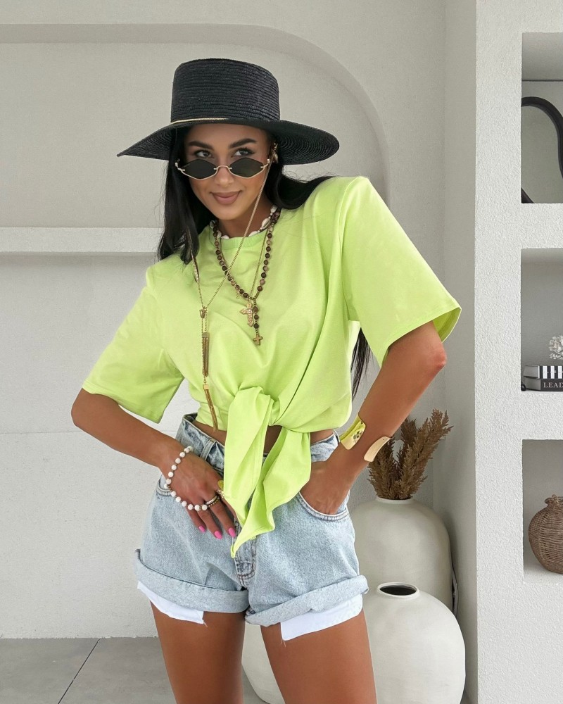 T-shirt wiązany La Milla limonkowy