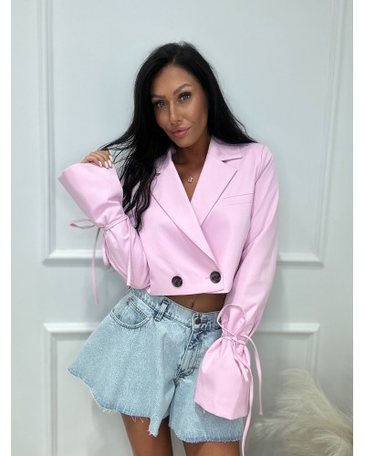 Marynarka krótka z wiązaniem na rękawach La Milla różowa