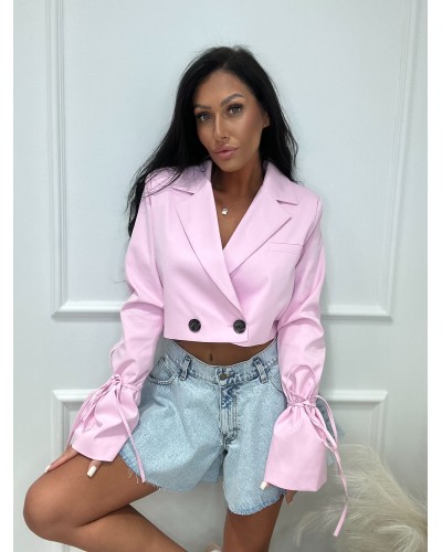 Marynarka krótka z wiązaniem na rękawach La Milla różowa