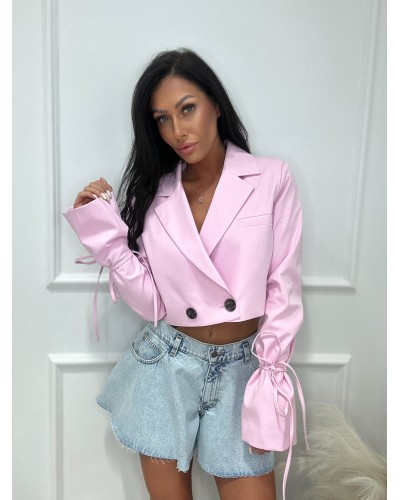 Marynarka krótka z wiązaniem na rękawach La Milla różowa