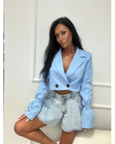Marynarka krótka z wiązaniem na rękawach La Milla niebieska
