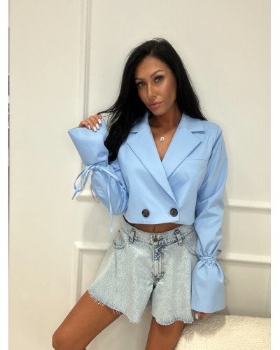 Marynarka krótka z wiązaniem na rękawach La Milla niebieska
