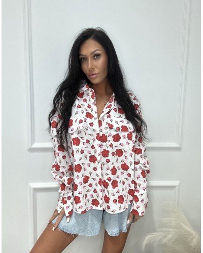 Koszula w kwiaty La Milla biała z czerwienią