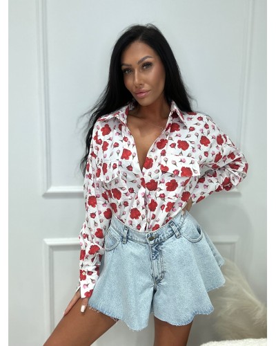 Koszula w kwiaty La Milla biała z czerwienią