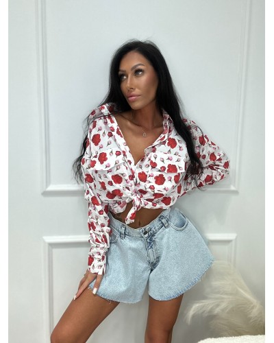 Koszula w kwiaty La Milla biała z czerwienią