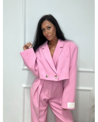 Spodnie materiałowe w kant EMO różowe