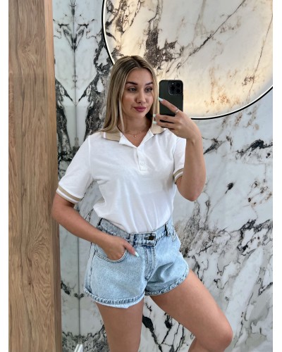 Koszulka polo By o la la...! biała z beżem