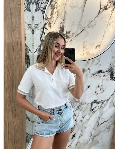 Koszulka polo By o la la...! biała z beżem