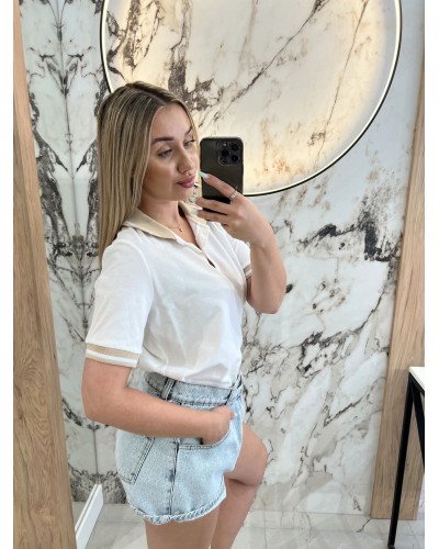 Koszulka polo By o la la...! biała z beżem