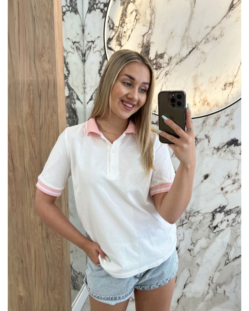 Koszulka polo By o la la...! biała z różem