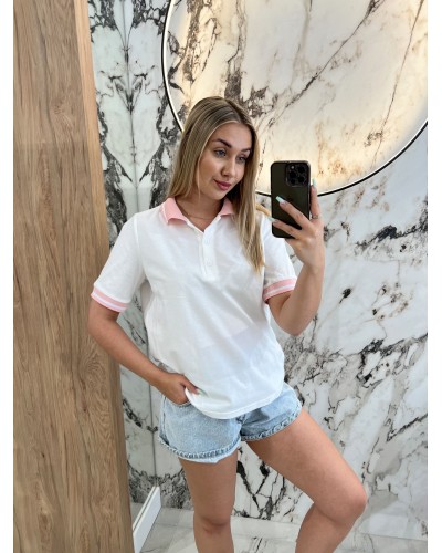Koszulka polo By o la la...! biała z różem