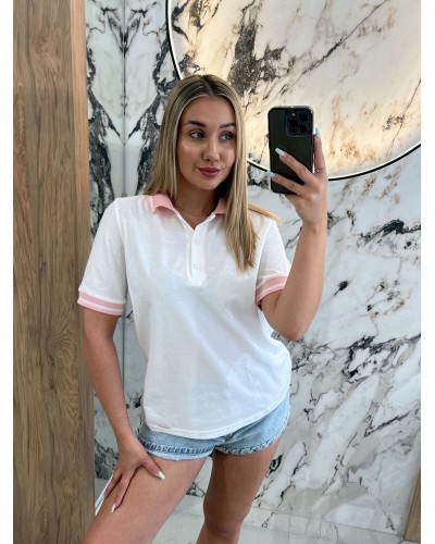Koszulka polo By o la la...! biała z różem