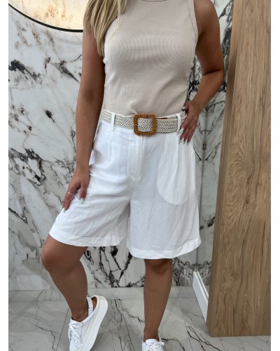 Lniane bermudy z paskiem By o la la...! śmietankowe