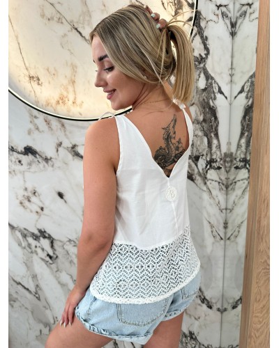 Bluzka z wiązanymi ramionami i ażurowym dołem By o la la...! biała