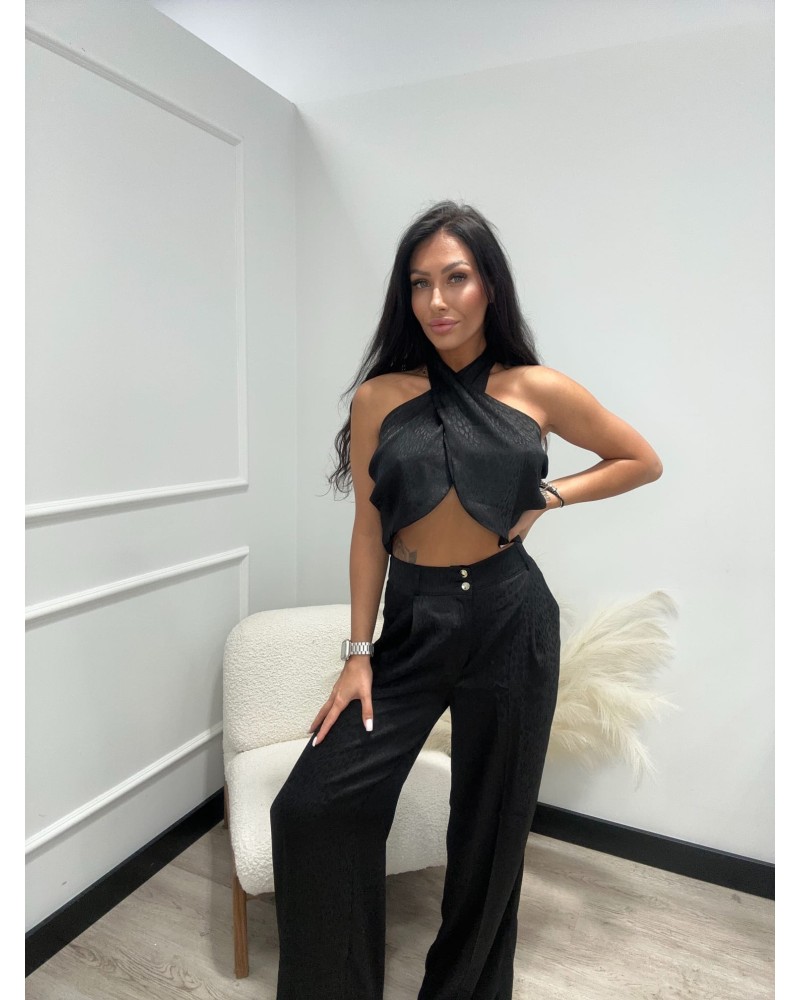 Komplet satynowy w łezki La Milla czarny