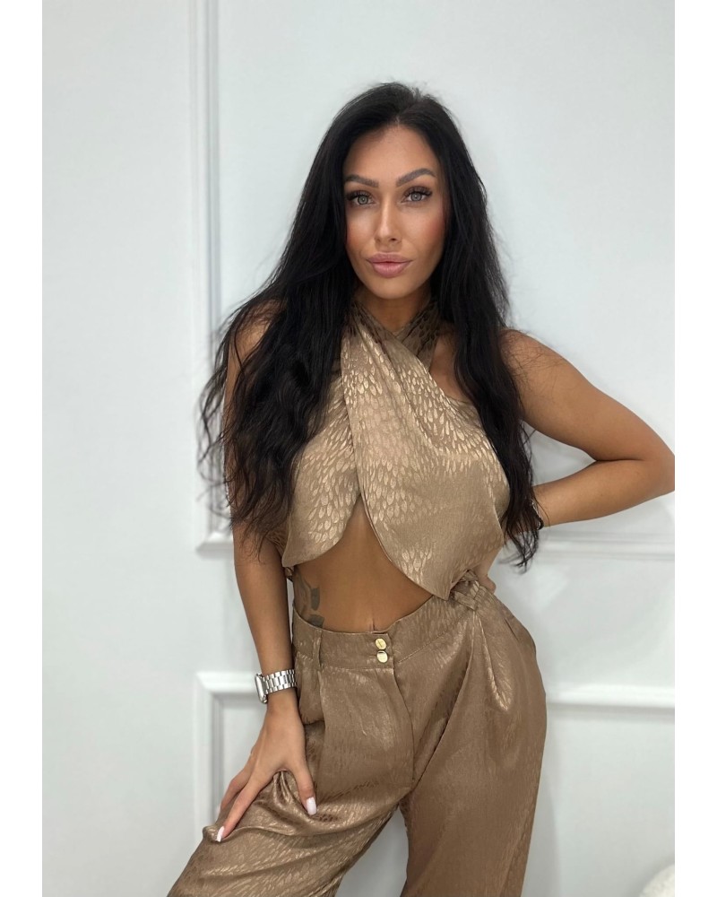 Komplet satynowy w łezki La Milla mokka