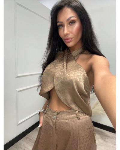 Komplet satynowy w łezki La Milla mokka