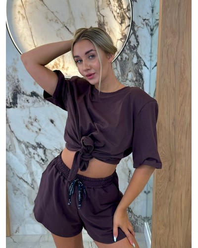 T-shirt wiązany La Milla czekoladowy