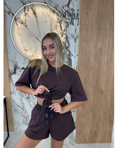 T-shirt wiązany La Milla czekoladowy