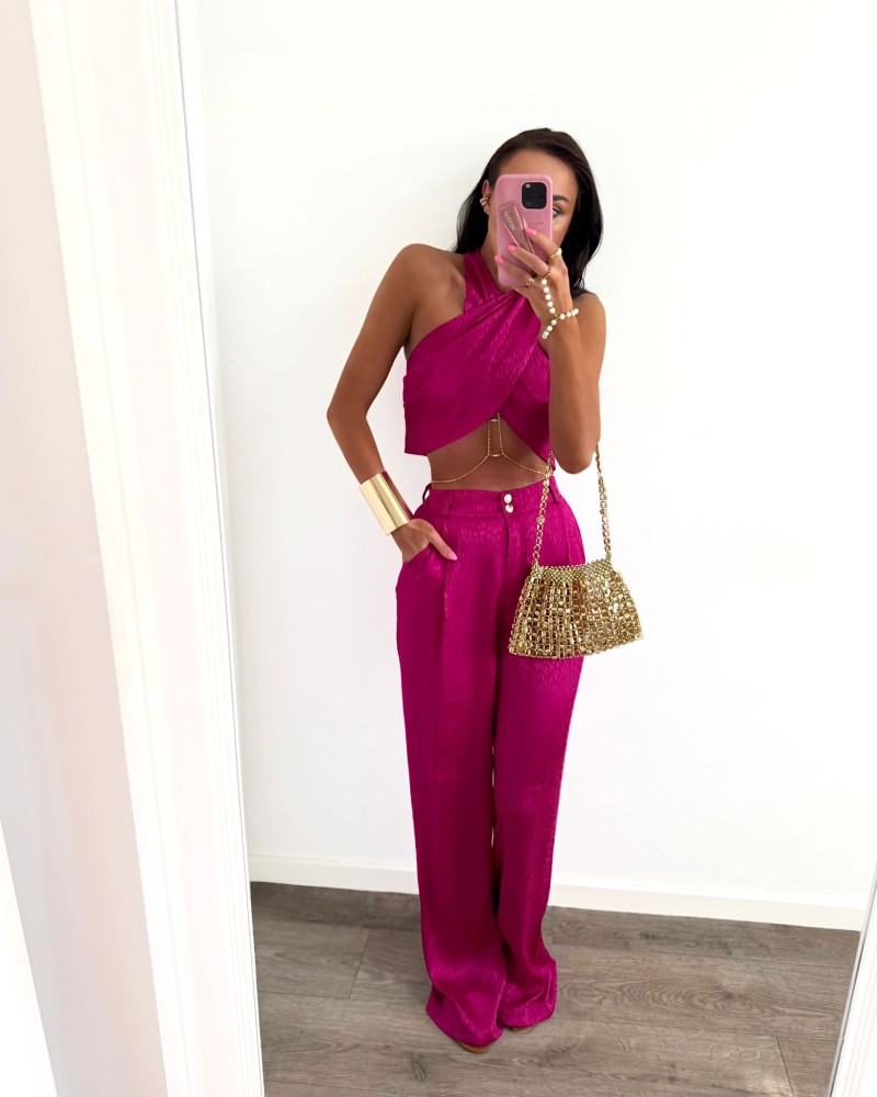 Komplet satynowy w łezki La Milla różowy