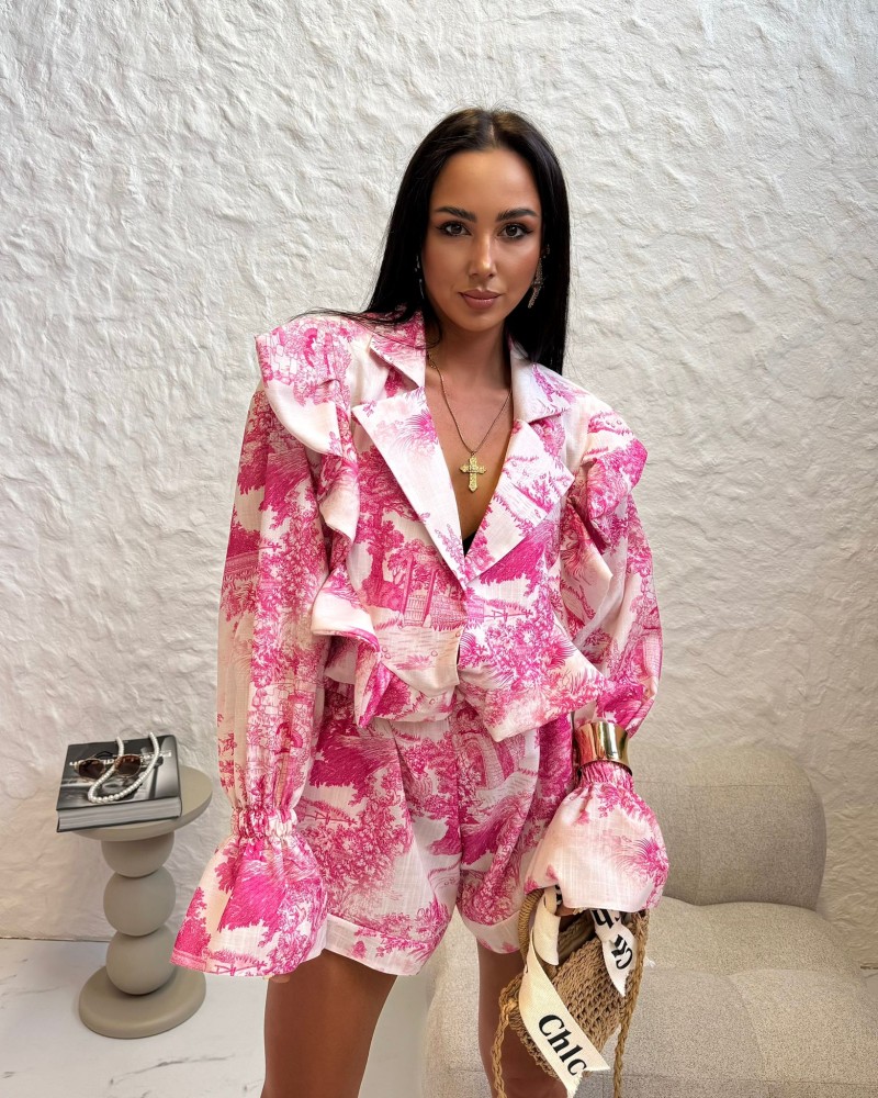 Komplet w stylu DIOR spodenki + koszula La Milla różowy