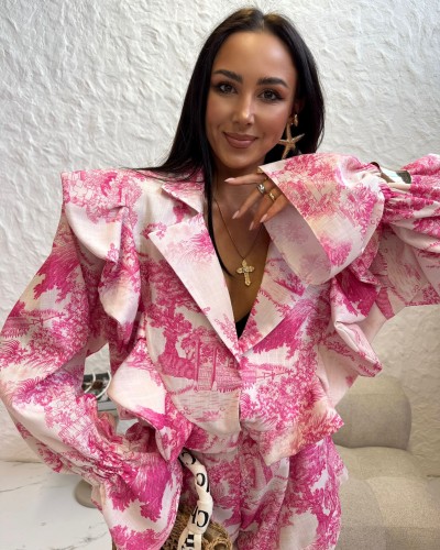 Komplet w stylu DIOR spodenki + koszula La Milla różowy