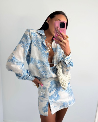 Koszula lniana w stylu Dior La Milla błękitna