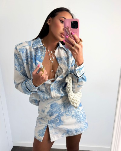 Koszula lniana w stylu Dior La Milla błękitna