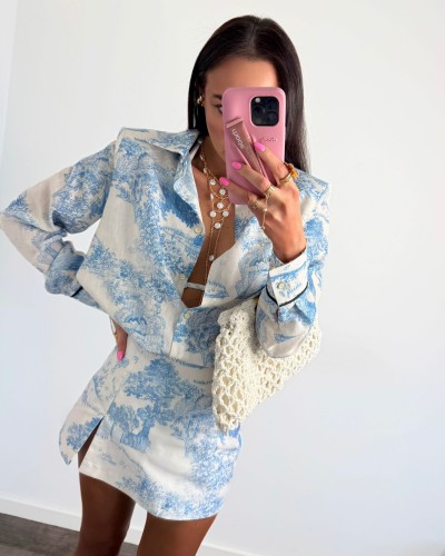 Koszula lniana w stylu Dior La Milla błękitna