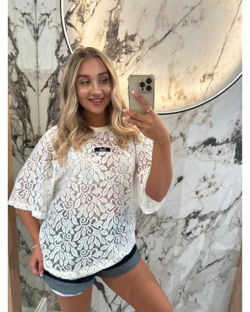 T-shirt koronkowy La Milla biały