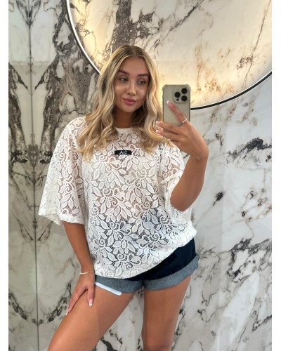T-shirt koronkowy La Milla biały