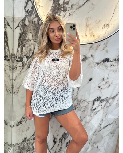 T-shirt koronkowy La Milla biały