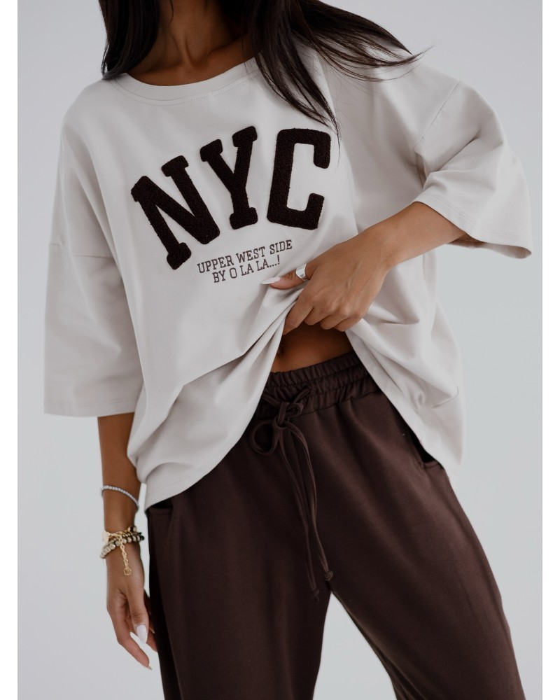 T-shirt NYC By o la la...! beżowa z chocomus